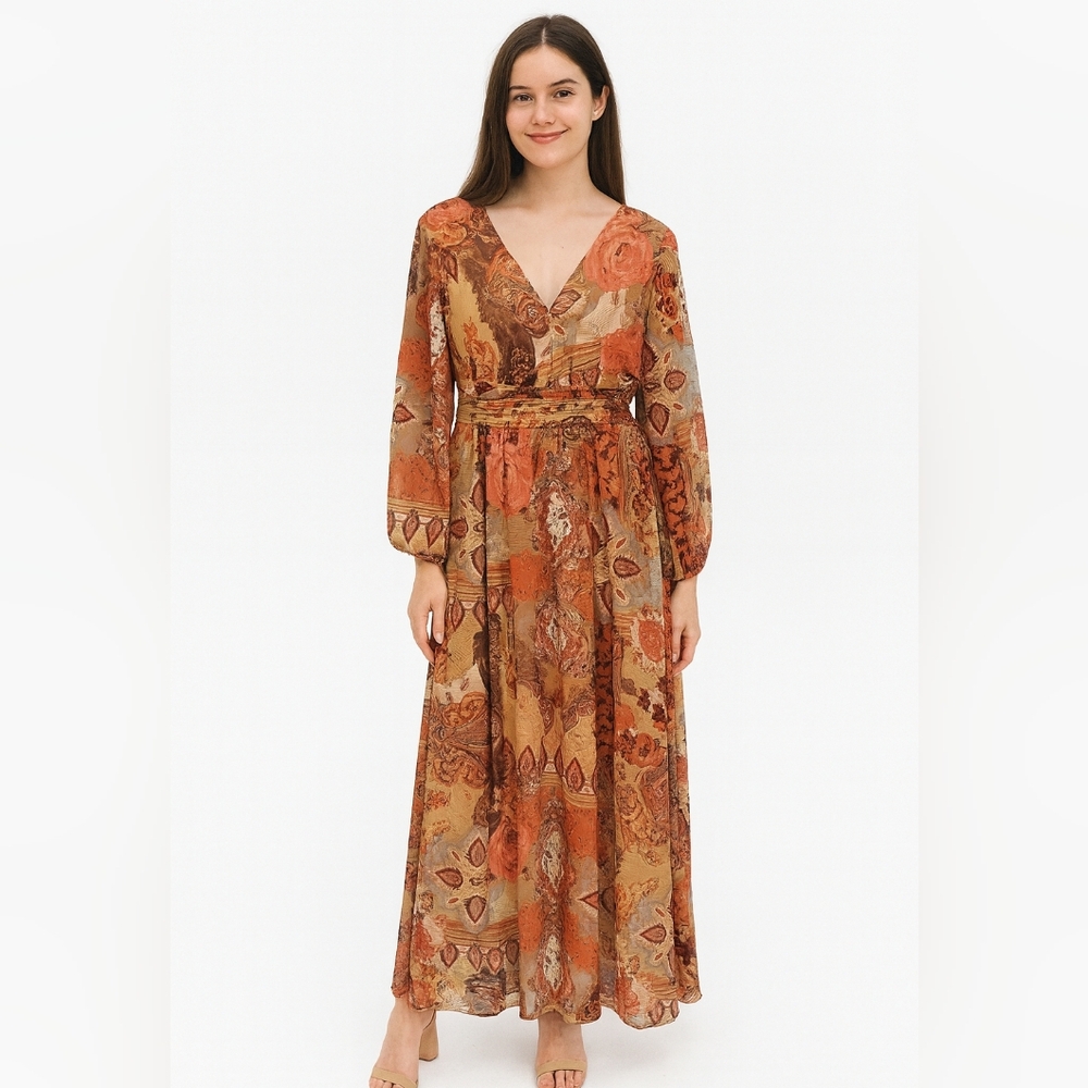 Tulip Creations Floral VNeck Boho Cottagecore Maxi Dress‎ Size Medium